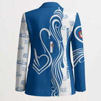 Busingen am Hochrhein Germany Blazer with Swan Pattern and Blue White Heart Design - Wonder Print Shop