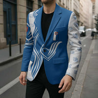 Busingen am Hochrhein Germany Blazer with Swan Pattern and Blue White Heart Design - Wonder Print Shop