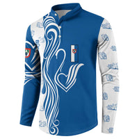 Busingen am Hochrhein Germany Button Sweatshirt with Swan Pattern and Blue White Heart Design - Wonder Print Shop