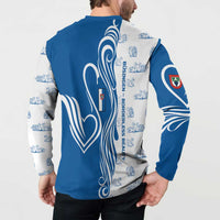 Busingen am Hochrhein Germany Button Sweatshirt with Swan Pattern and Blue White Heart Design - Wonder Print Shop