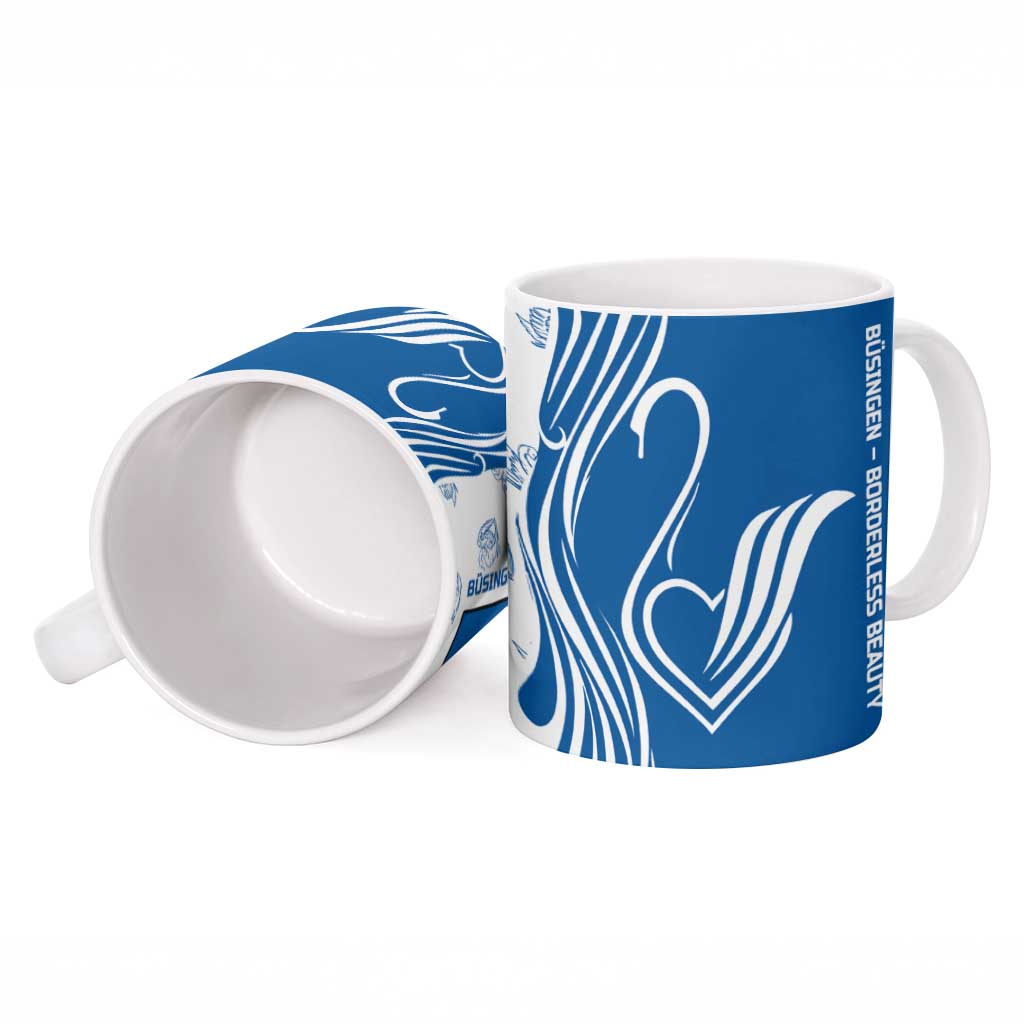 Busingen am Hochrhein Germany Ceramic Mug with Swan Pattern and Blue White Heart Design - Wonder Print Shop