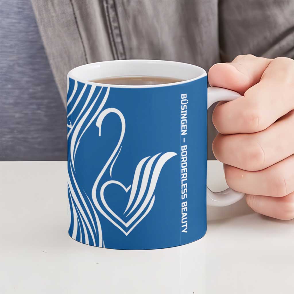 Busingen am Hochrhein Germany Ceramic Mug with Swan Pattern and Blue White Heart Design - Wonder Print Shop
