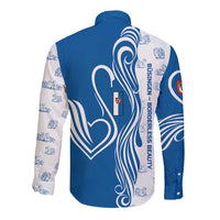 Busingen am Hochrhein Germany Long Sleeve Button Shirt with Swan Pattern and Blue White Heart Design - Wonder Print Shop