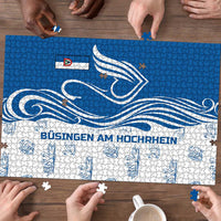 Busingen am Hochrhein Germany Puzzle with Swan Pattern and Blue White Heart Design - Wonder Print Shop