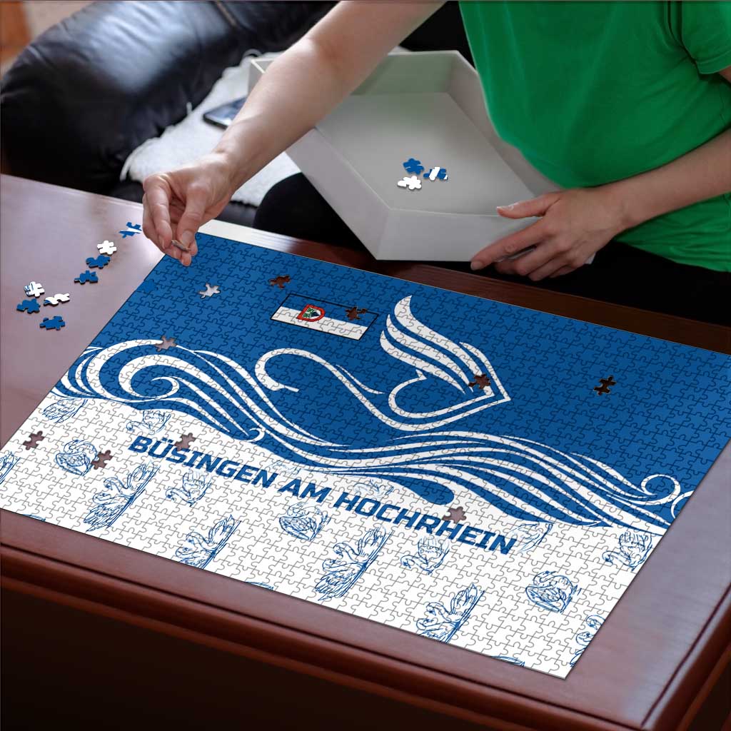Busingen am Hochrhein Germany Puzzle with Swan Pattern and Blue White Heart Design - Wonder Print Shop