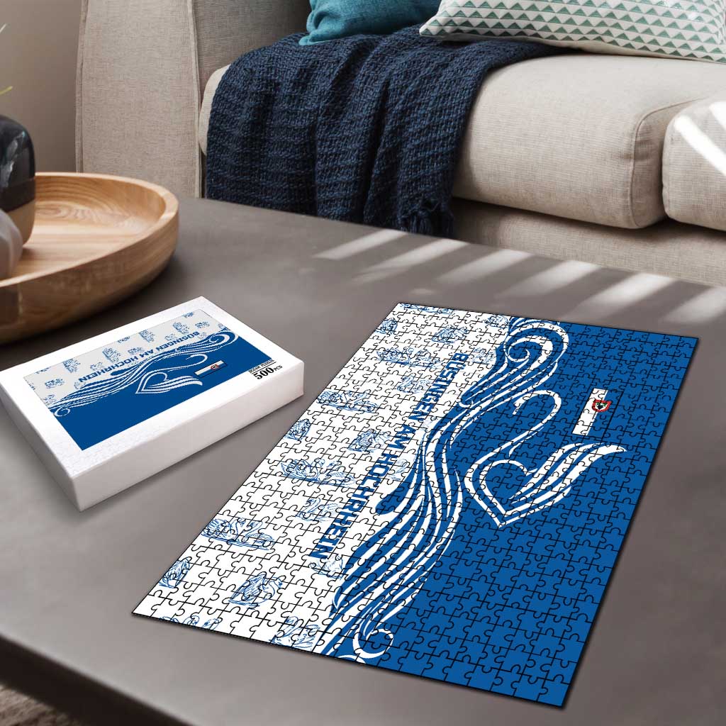 Busingen am Hochrhein Germany Puzzle with Swan Pattern and Blue White Heart Design - Wonder Print Shop