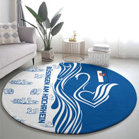 Busingen am Hochrhein Germany Round Carpet with Swan Pattern and Blue White Heart Design - Wonder Print Shop