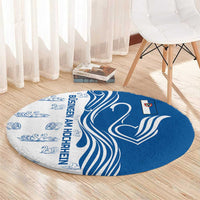 Busingen am Hochrhein Germany Round Carpet with Swan Pattern and Blue White Heart Design - Wonder Print Shop