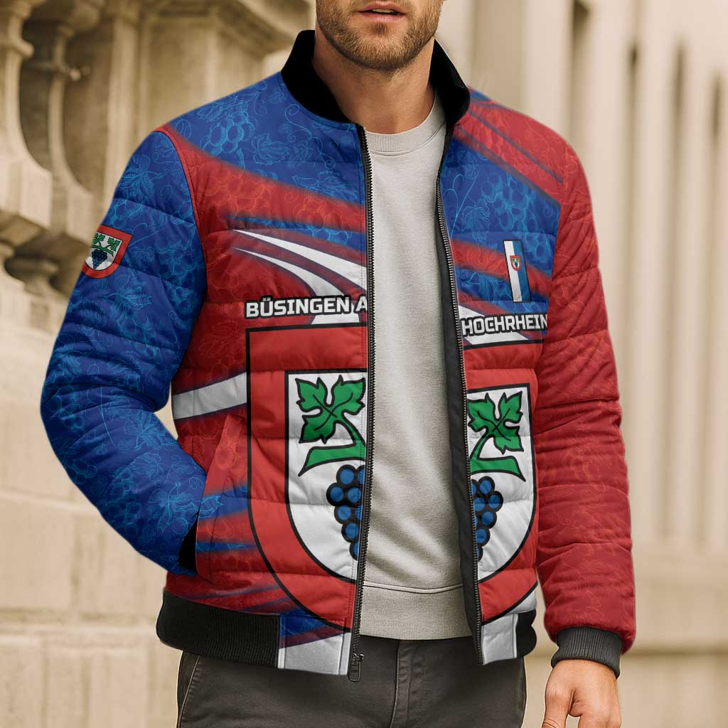 Busingen am Hochrhein Germany Bomber Puffer Jacket with Grape Crest Design and Red Blue Wine Theme - Wonder Print Shop