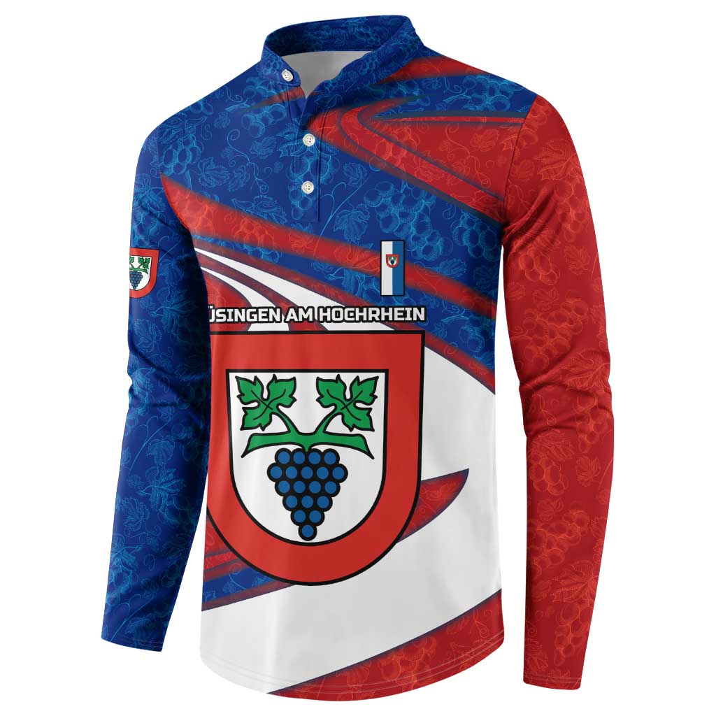 Busingen am Hochrhein Germany Button Sweatshirt with Grape Crest Design and Red Blue Wine Theme - Wonder Print Shop