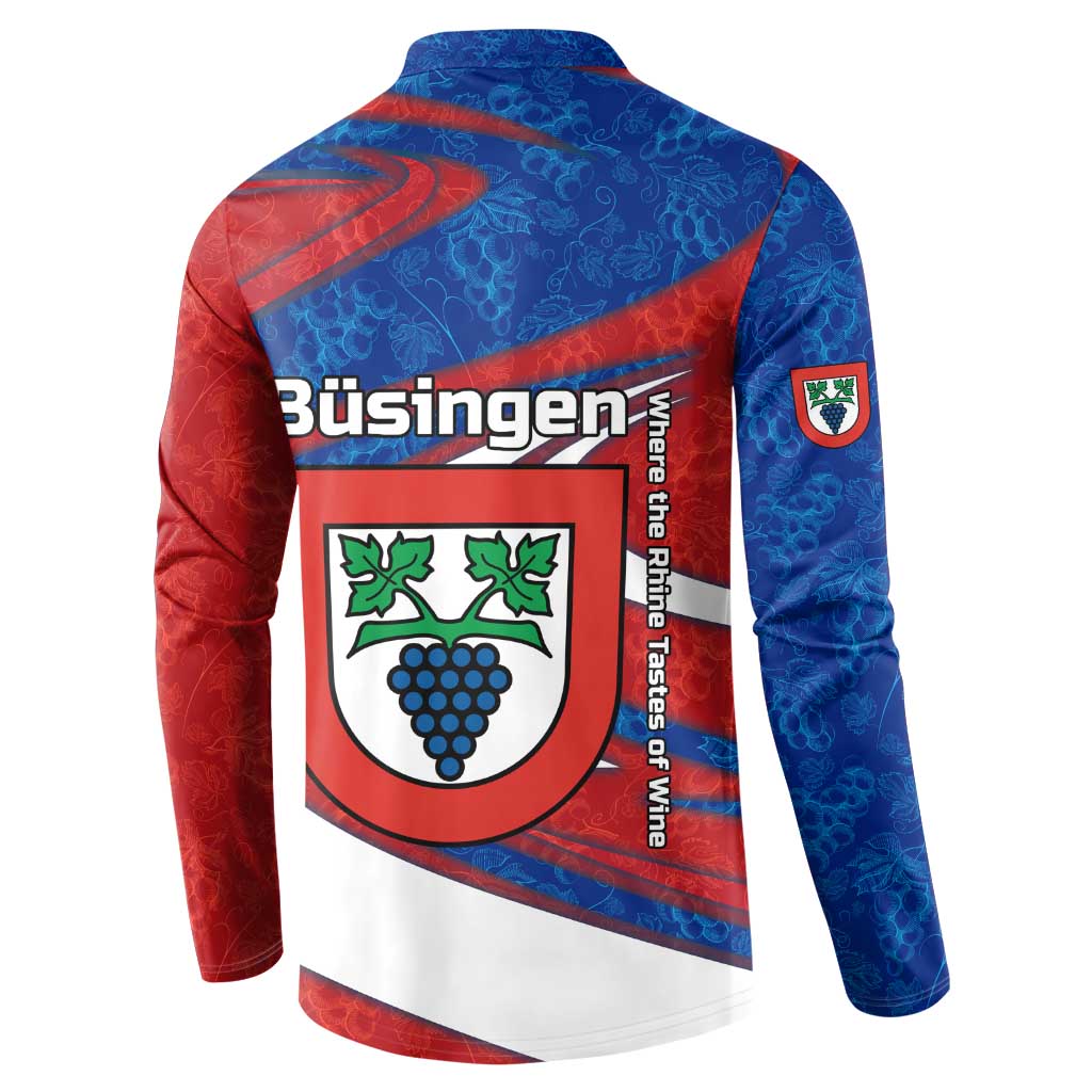 Busingen am Hochrhein Germany Button Sweatshirt with Grape Crest Design and Red Blue Wine Theme - Wonder Print Shop