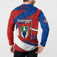 Busingen am Hochrhein Germany Button Sweatshirt with Grape Crest Design and Red Blue Wine Theme - Wonder Print Shop