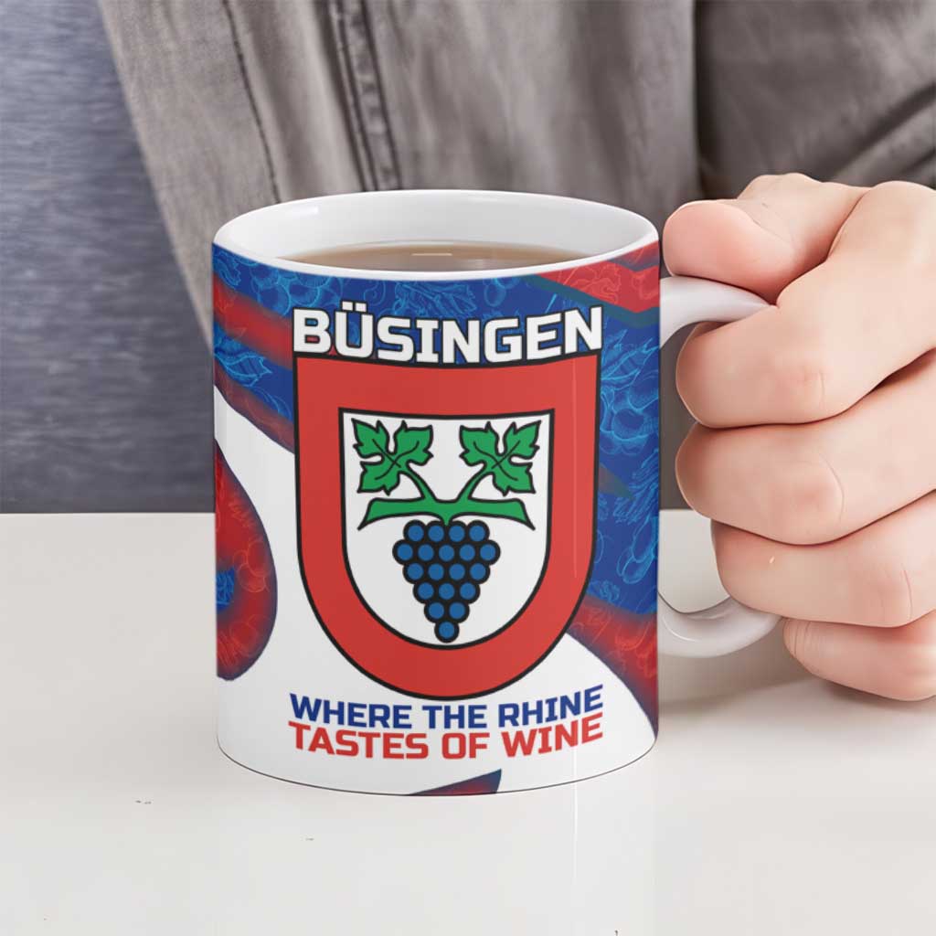 Busingen am Hochrhein Germany Ceramic Mug with Grape Crest Design and Red Blue Wine Theme - Wonder Print Shop