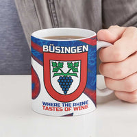 Busingen am Hochrhein Germany Ceramic Mug with Grape Crest Design and Red Blue Wine Theme - Wonder Print Shop