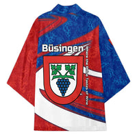 Busingen am Hochrhein Germany Kimono with Grape Crest Design and Red Blue Wine Theme - Wonder Print Shop