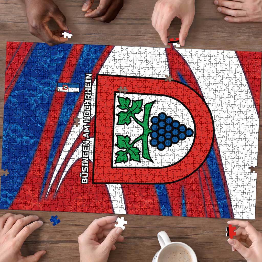 Busingen am Hochrhein Germany Puzzle with Grape Crest Design and Red Blue Wine Theme - Wonder Print Shop