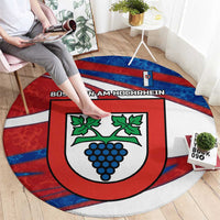 Busingen am Hochrhein Germany Round Carpet with Grape Crest Design and Red Blue Wine Theme - Wonder Print Shop