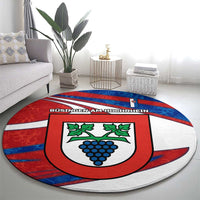 Busingen am Hochrhein Germany Round Carpet with Grape Crest Design and Red Blue Wine Theme - Wonder Print Shop