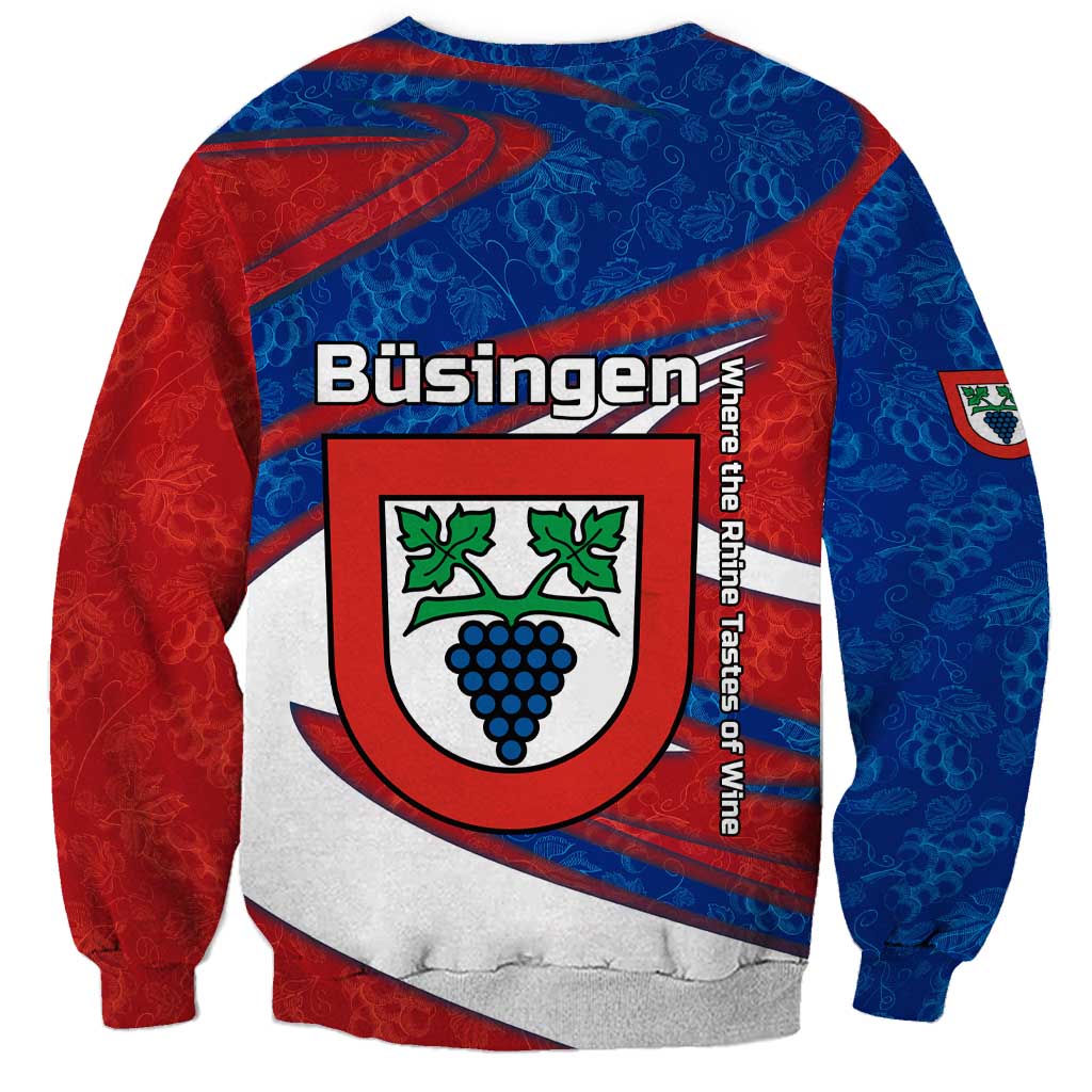 Busingen am Hochrhein Germany Sweatshirt with Grape Crest Design and Red Blue Wine Theme - Wonder Print Shop