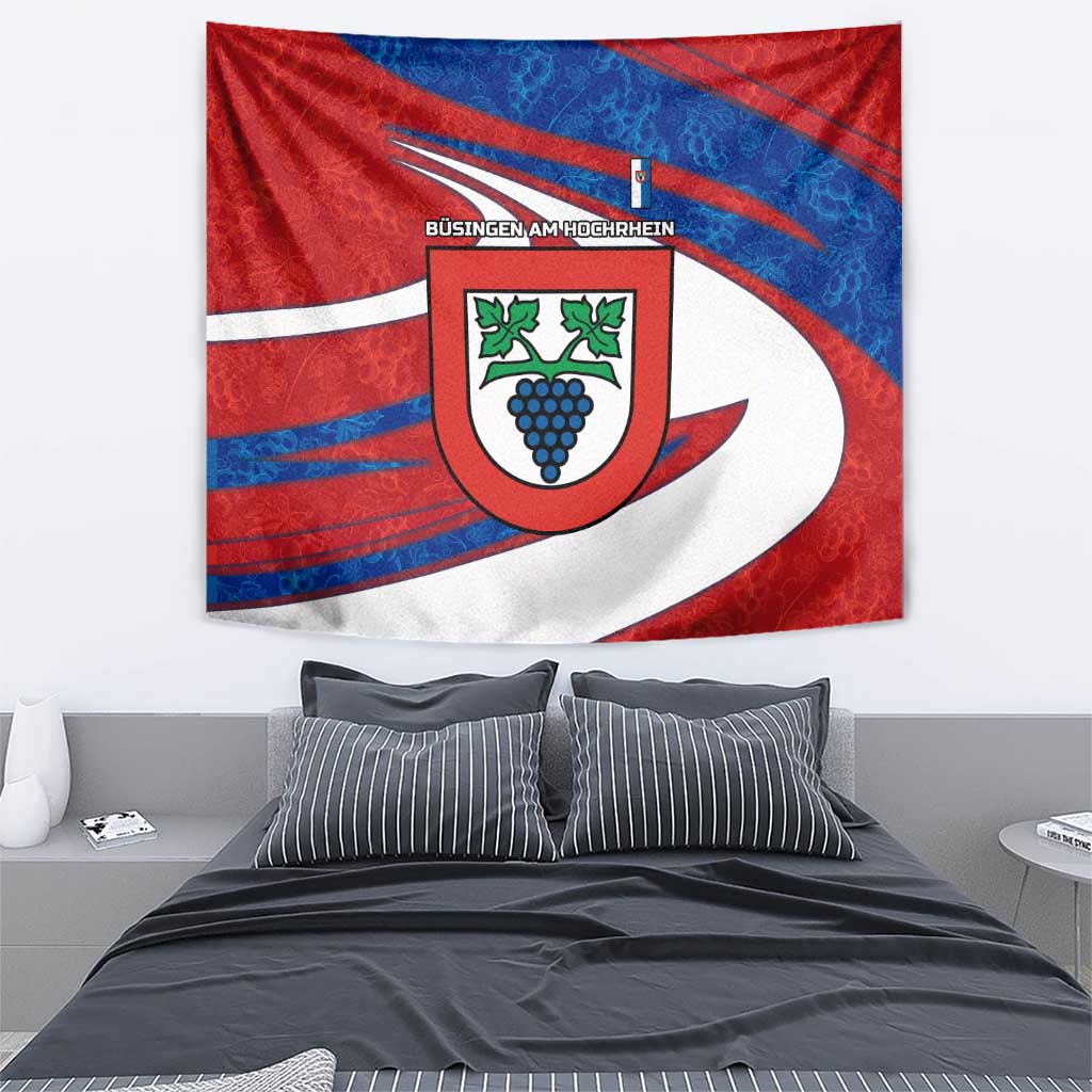 Busingen am Hochrhein Germany Tapestry with Grape Crest Design and Red Blue Wine Theme - Wonder Print Shop