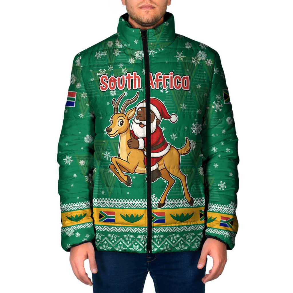 South Africa Christmas Padded Jacket Santa Reindeer and Africa Map - Wonder Print Shop