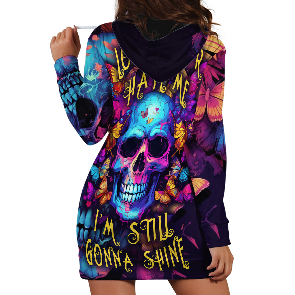 Fantasy Skull with Butterflies Hoodie Dress Love me or hate me i'm still gonna shine - Wonder Print Shop