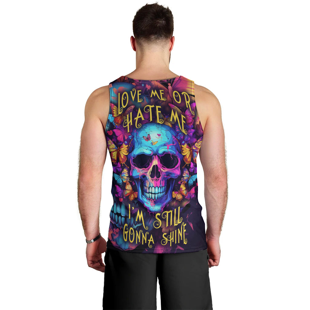 Fantasy Skull with Butterflies Men Tank Top Love me or hate me i'm still gonna shine - Wonder Print Shop