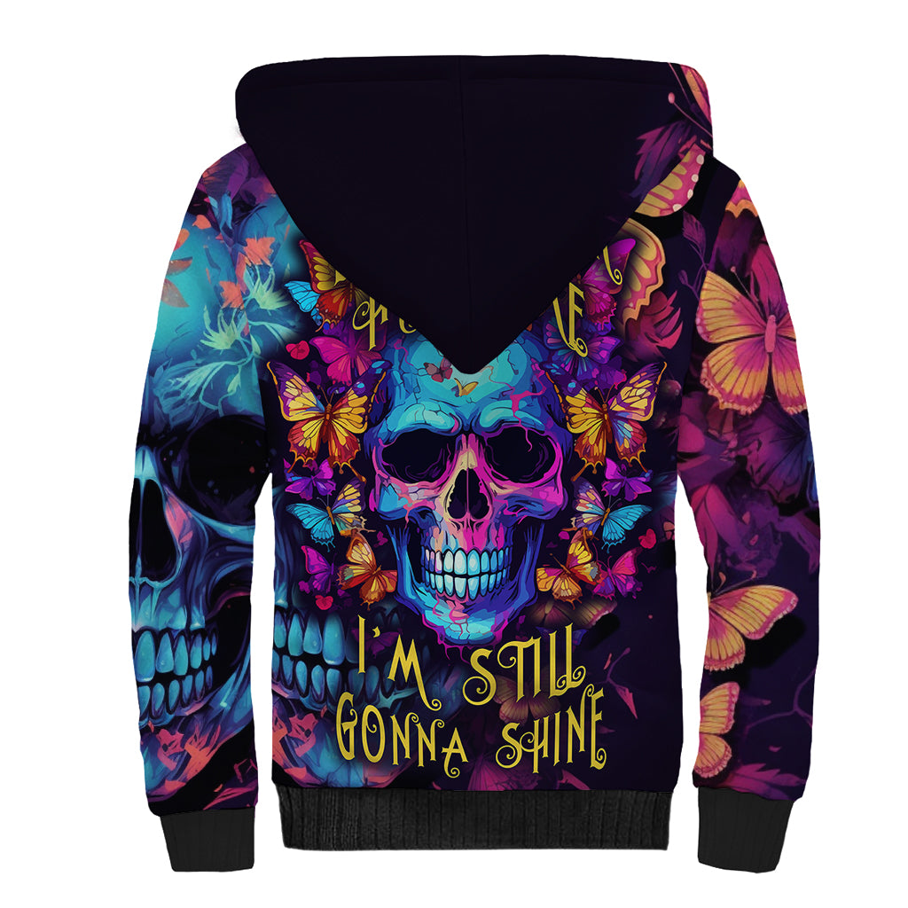 Fantasy Skull with Butterflies Sherpa Hoodie Love me or hate me i'm still gonna shine - Wonder Print Shop