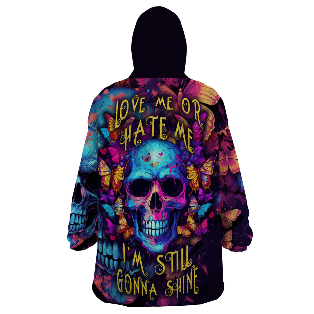 Fantasy Skull with Butterflies Wearable Blanket Hoodie Love me or hate me i'm still gonna shine - Wonder Print Shop