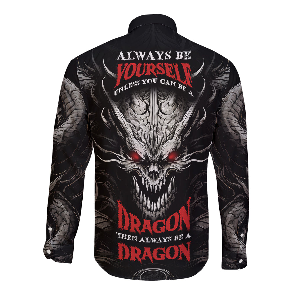 Demon Skull Long Sleeve Button Shirt Always be yourself unless you can be a Dragon then always be a Dragon - Wonder Print Shop