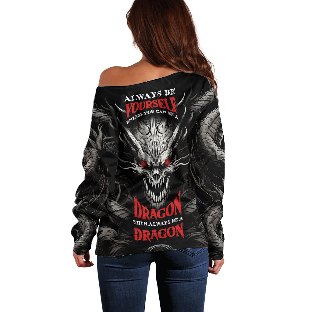 Demon Skull Off Shoulder Sweater Always be yourself unless you can be a Dragon then always be a Dragon - Wonder Print Shop