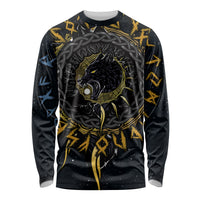 Black long-sleeve shirt with large wolf graphic and celtic knot design