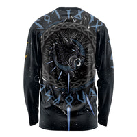 Black long-sleeve shirt, back view, wolf head graphic with blue accents