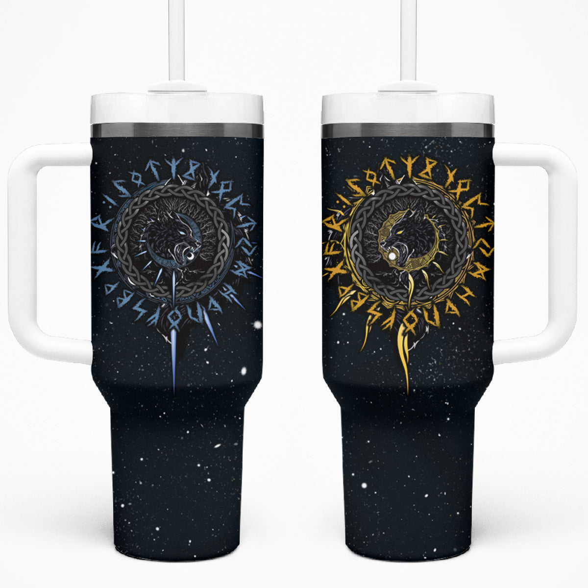 Skoll and Hati Viking Wolfs Tumbler With Handle