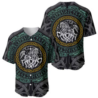 Black viking baseball jersey, green runic pattern and Sleipnir emblem on chest