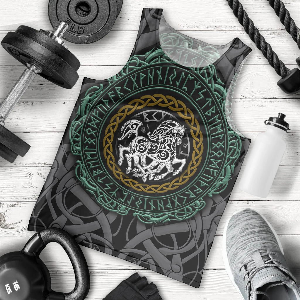 Viking Men Tank Top Sleipnir symbol and viking pattern art - Wonder Print Shop