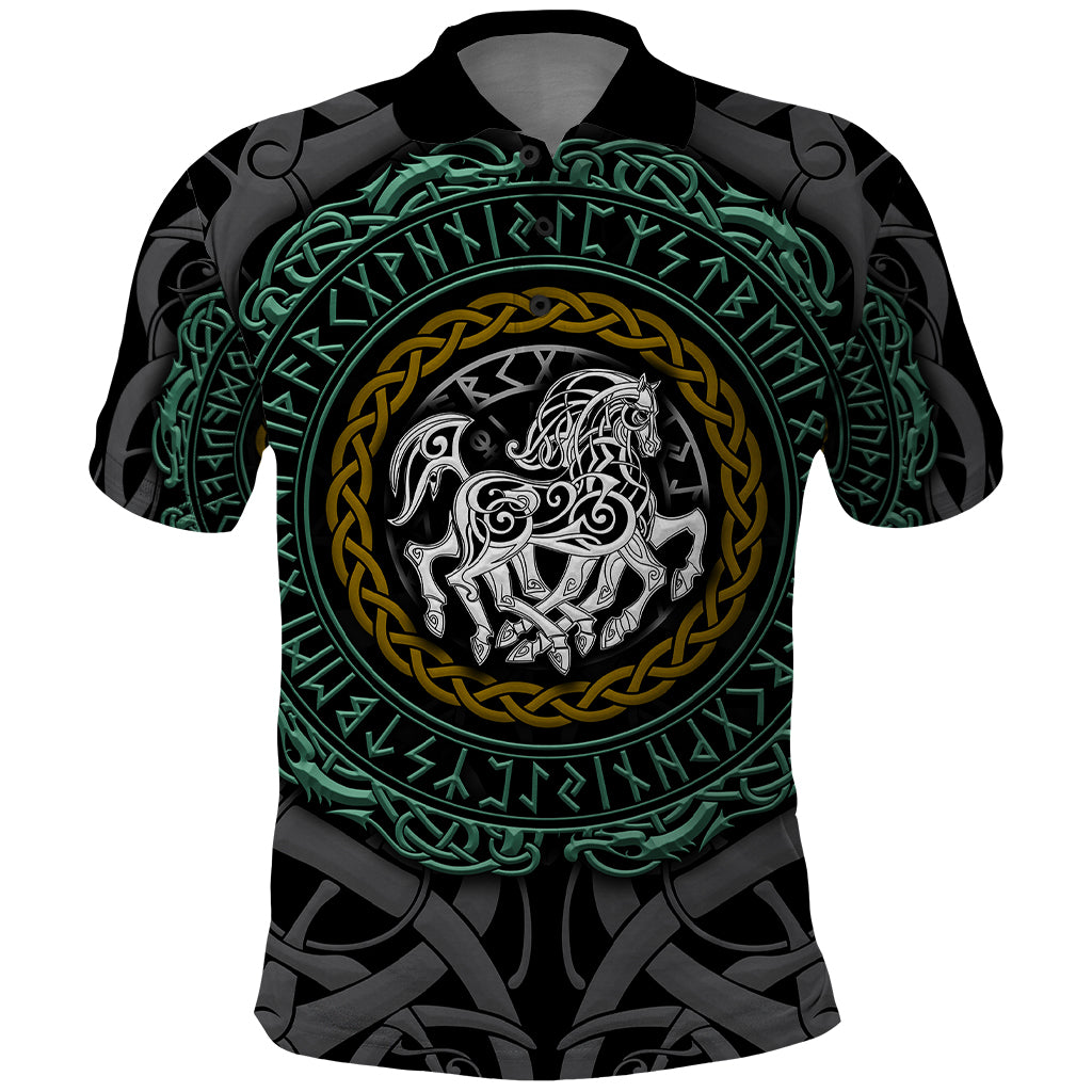 Viking Polo Shirt Sleipnir symbol and viking pattern art - Wonder Print Shop