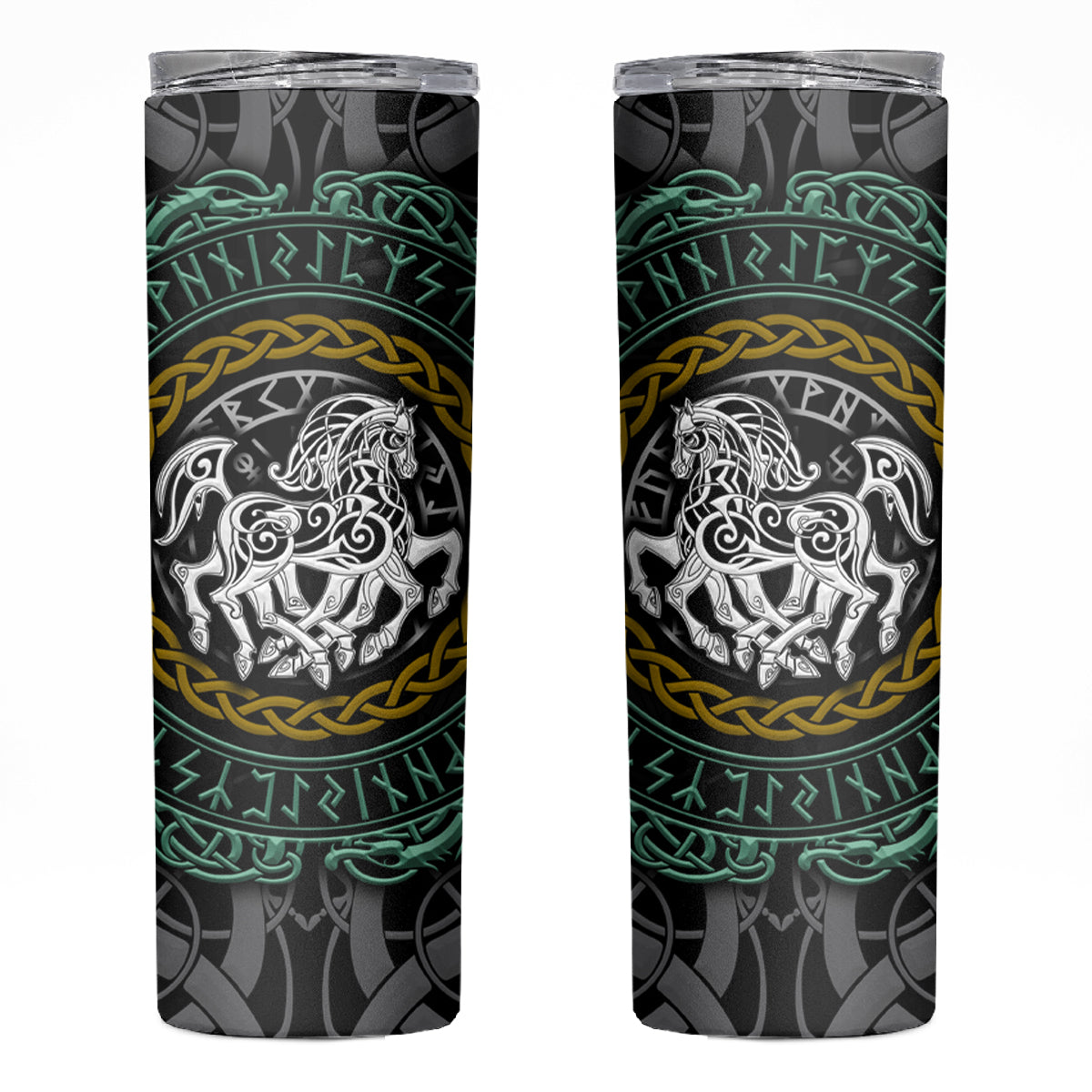 Viking Skinny Tumbler Sleipnir symbol and viking pattern art