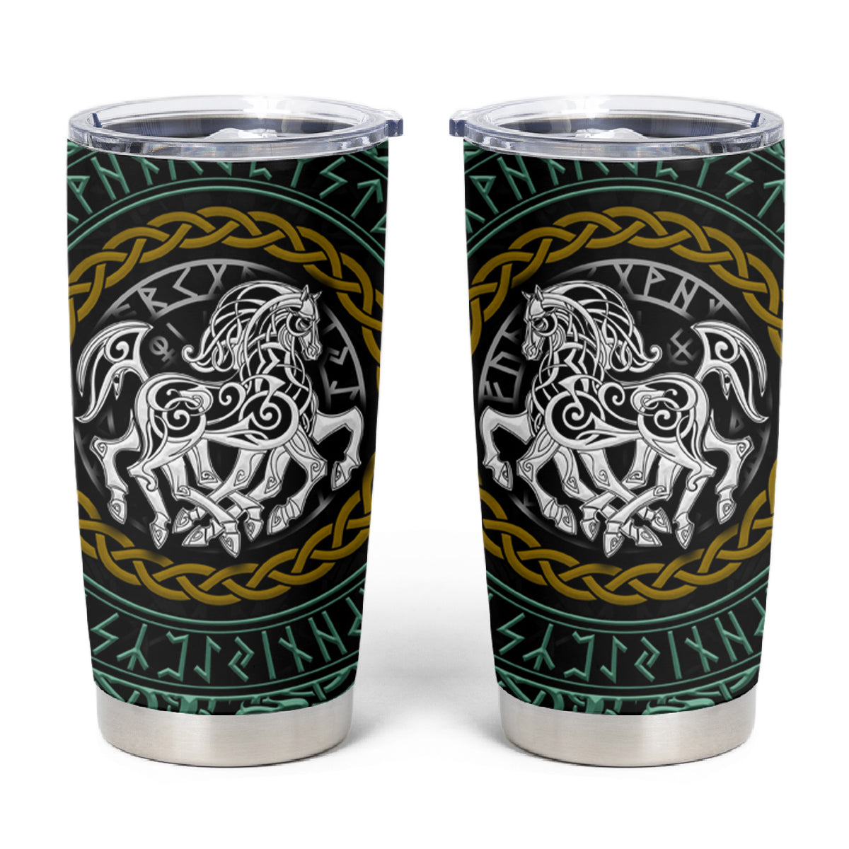 Viking Tumbler Cup Sleipnir symbol and viking pattern art