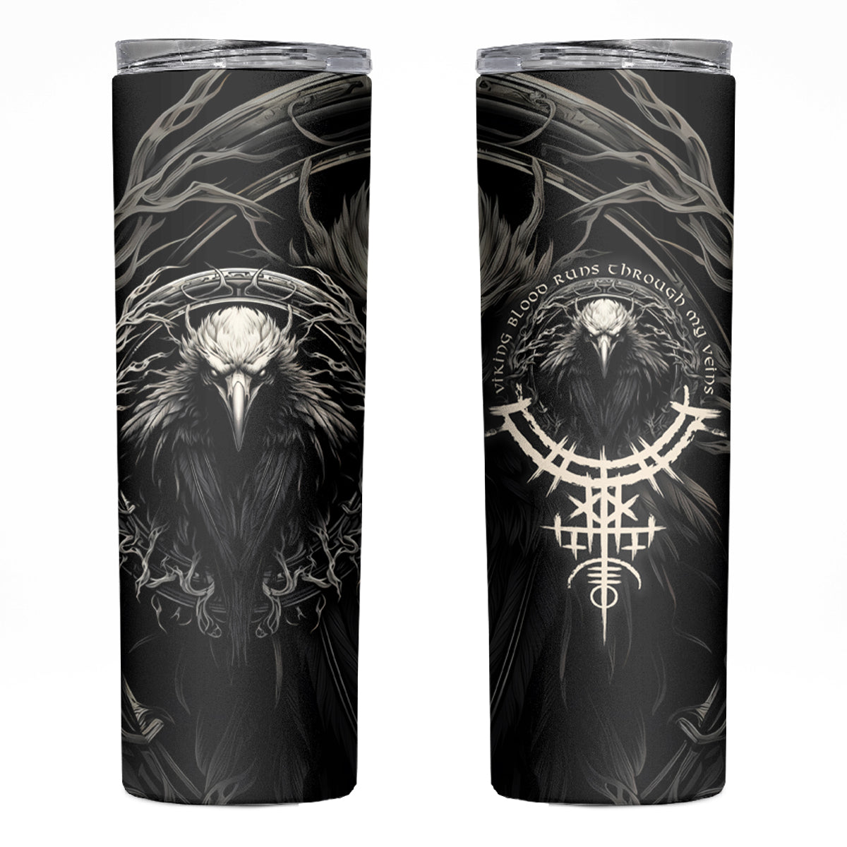 Viking Raven Skinny Tumbler Viking Blood Runs Through My Veins