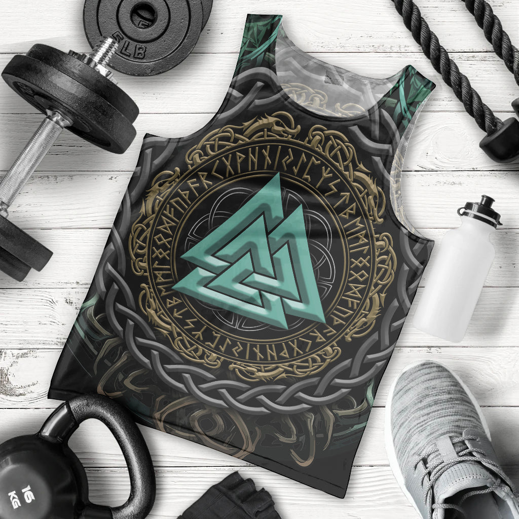 Viking Men Tank Top Cyan Valknut and Yggdrasil - Wonder Print Shop