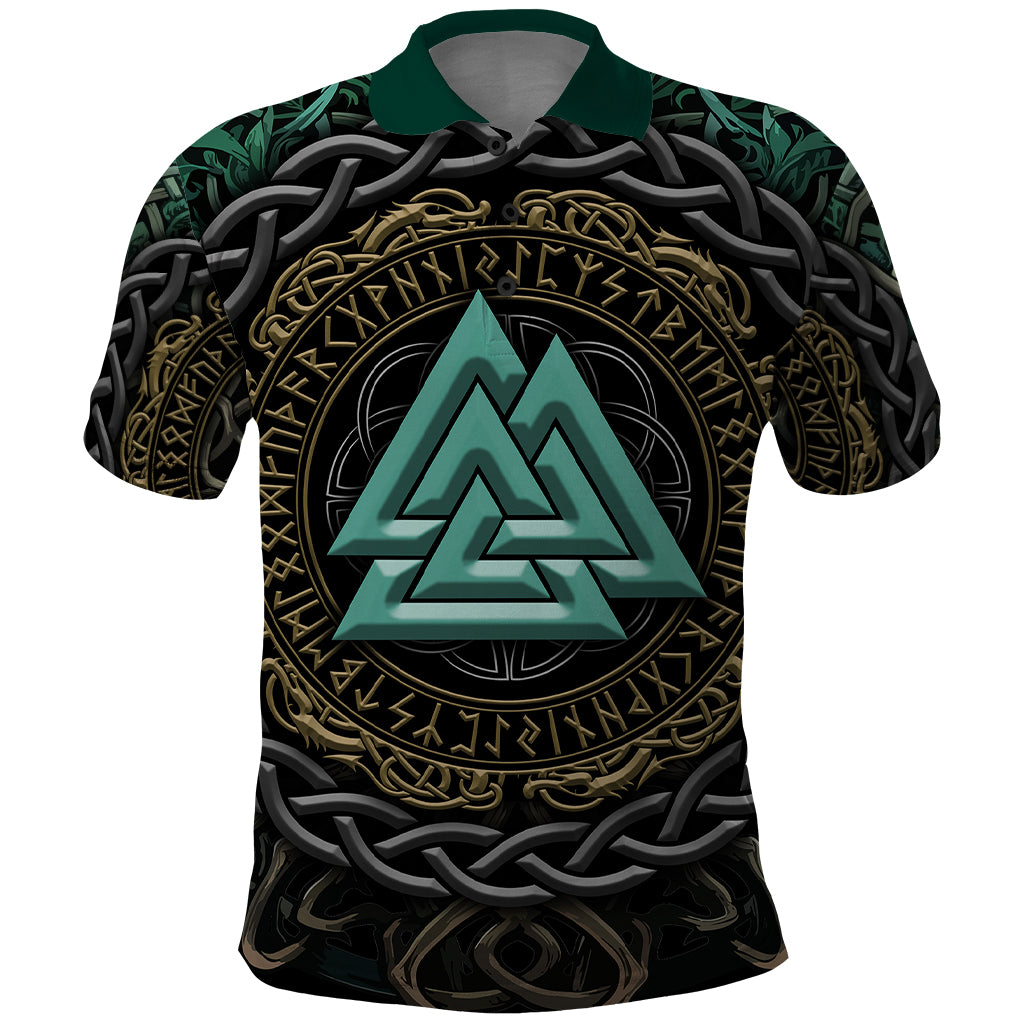 Viking Polo Shirt Cyan Valknut and Yggdrasil - Wonder Print Shop