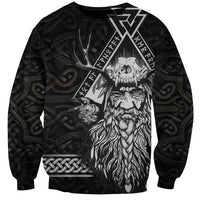 Unisex black sweatshirt with Norse Odin skull graphic front, long sleeves