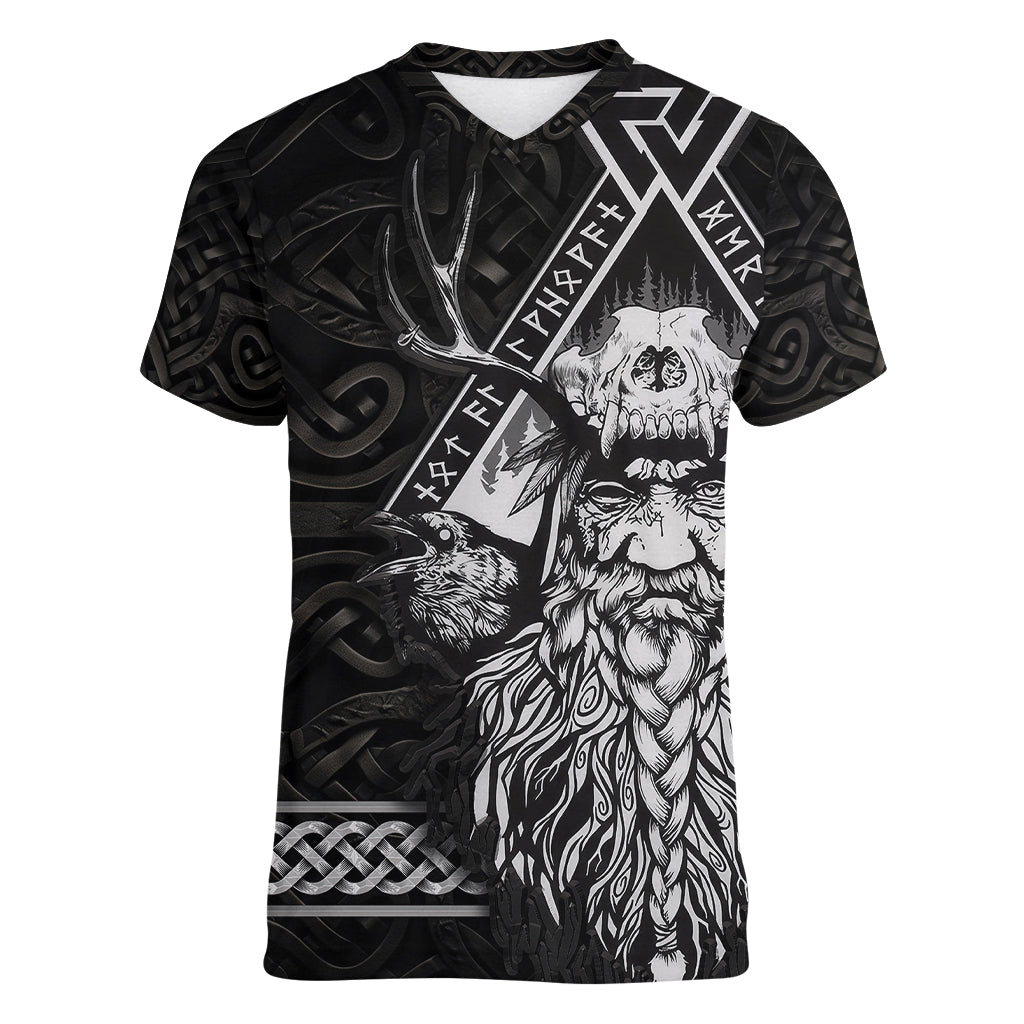 Viking Women V Neck T Shirt Norse Enigma Odin's Vision - Wonder Print Shop