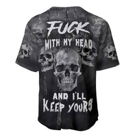 Black skull baseball jersey with chain print, front button placket and graphic text