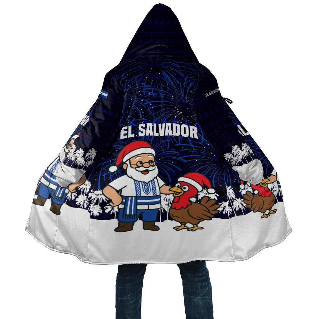 El Salvador Christmas Cloak with Santa Claus Turkey Fireworks Palm Trees and National Emblem Design - Wonder Print Shop