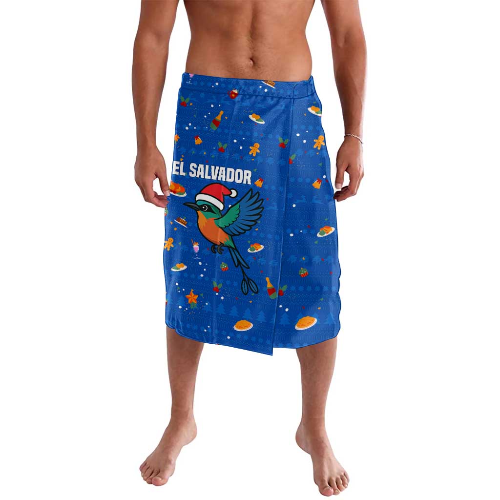 El Salvador Christmas Lavalava with Santa Hat Motmot Bird Traditional Foods and Blue Festive Pattern Design - Wonder Print Shop