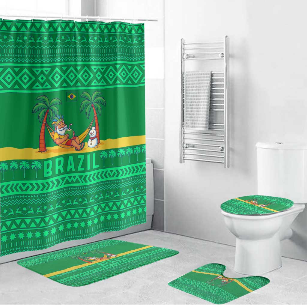 Brazil Christmas Bathroom Set with Santa Relaxing in Hammock Palm Trees Snowman and Tribal Pattern Design - Wonder Print Shop