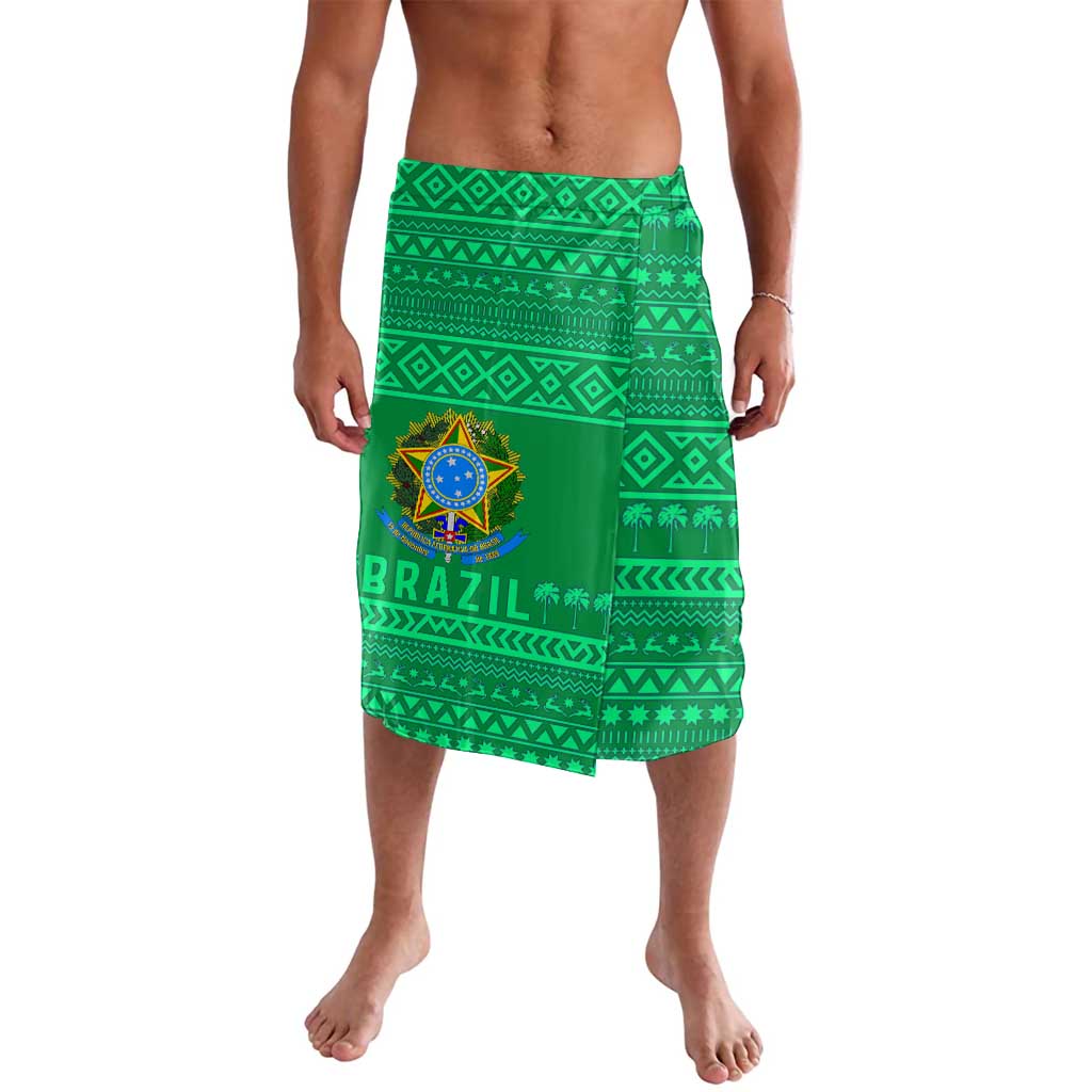 Brazil Christmas Lavalava with Santa Relaxing in Hammock Palm Trees Snowman and Tribal Pattern Design - Wonder Print Shop