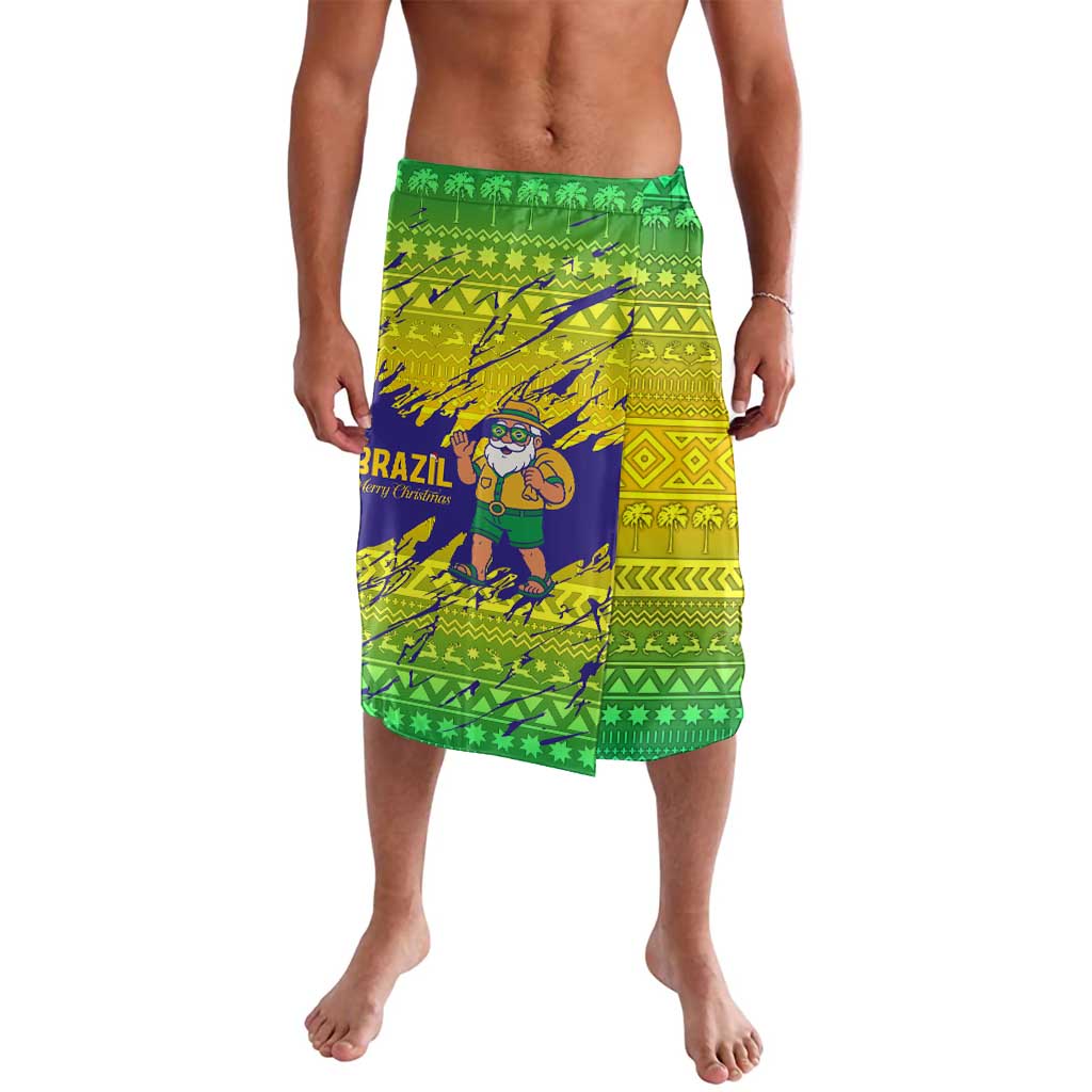 Brazil Christmas Lavalava with Tropical Santa Tribal Pattern National Colors and Merry Christmas Text Design - Wonder Print Shop